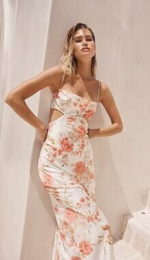 sofia leah cut out silk gown NWT